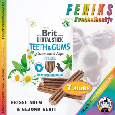 Brit-Dental-Stick-Tandenpoetsen_hond-tandverzorging-Kauwbot met kamille en salie-tandsteenverwijderaar