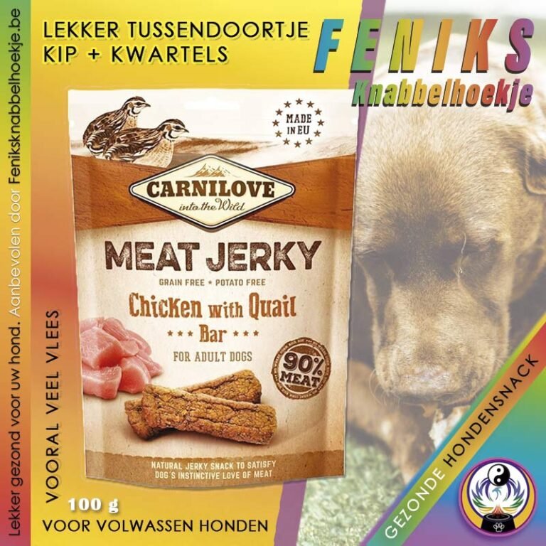 Gedroogde-gezonde-hondensnack-kip-en-kwartel-100-g-Carnilove-hondenwinkel-online