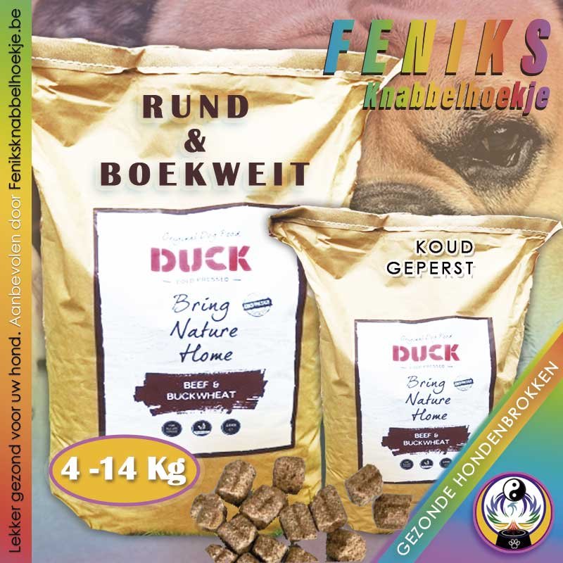 Rundvlees-en-Boekweit-4-14-kg-Duck-food-gezonde-hondenbrokken-droogvoer-koudgeperst