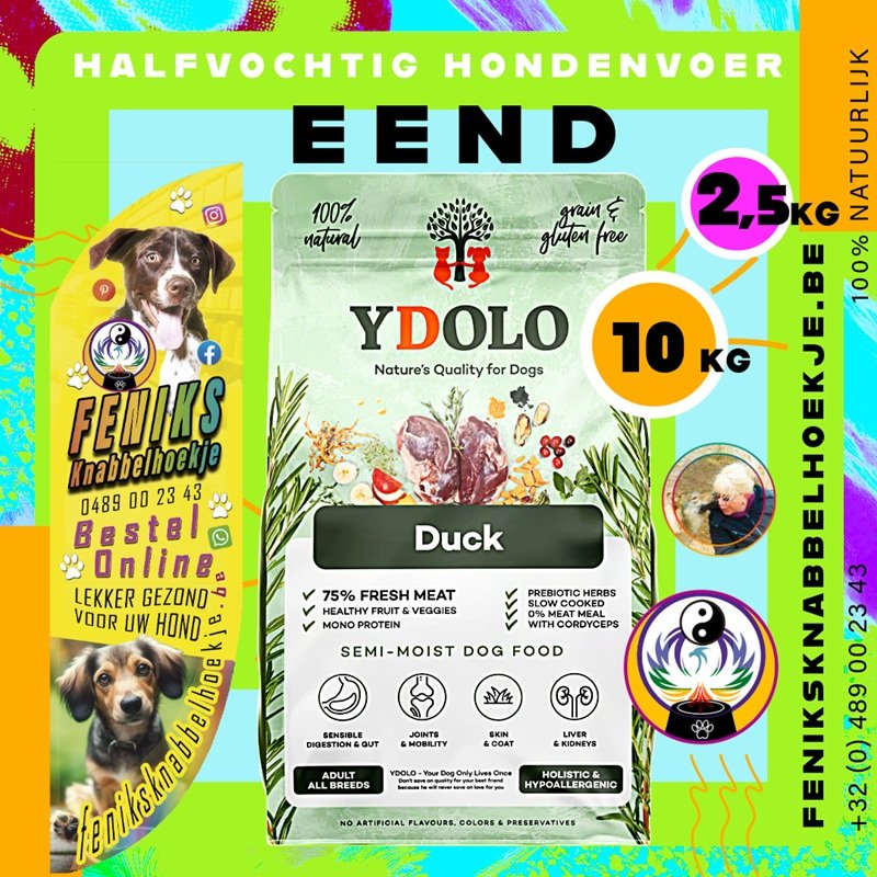 Eend - YDOLO Halfvochtig Hondenvoer - hypoallergene hondenvoeding-verkoopppunt feniks knabbelhoekje